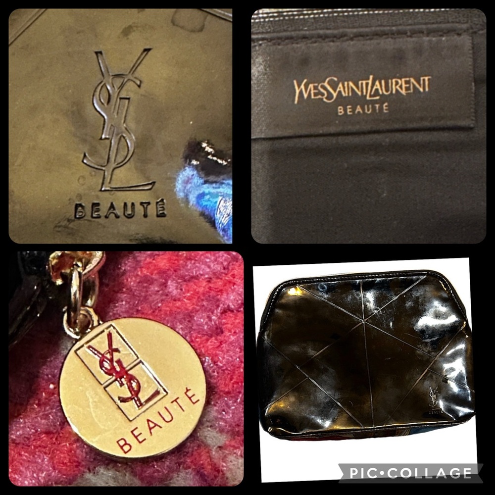 YSL Yves Saint Laurent Beaute patent leather dual logo zipper cosmetic bag